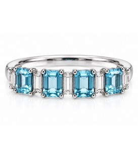 Sortija oro blanco, diamantes y aguamarina.